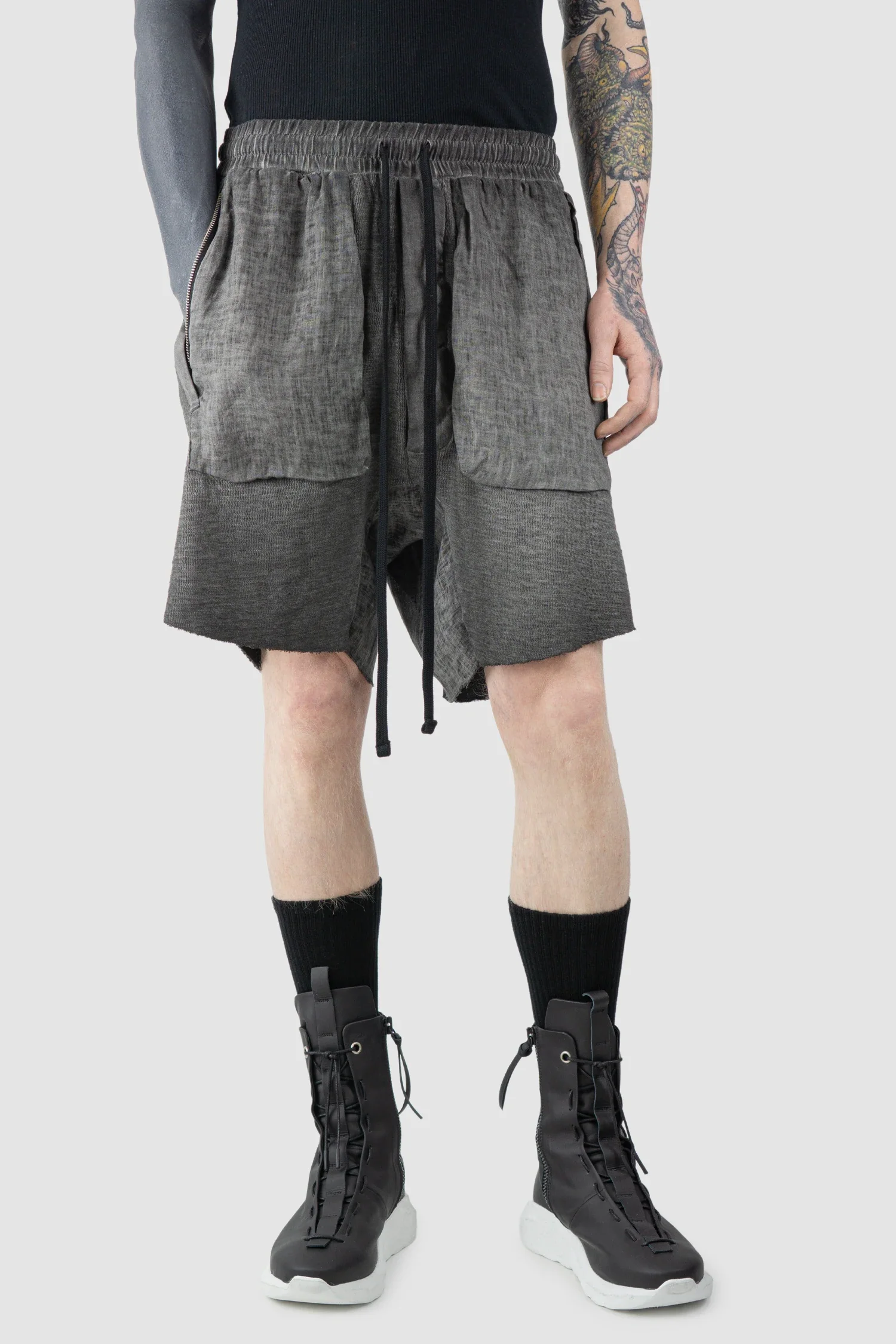 Grey Patch Pocket Cotton Cargo Shorts - Image 7