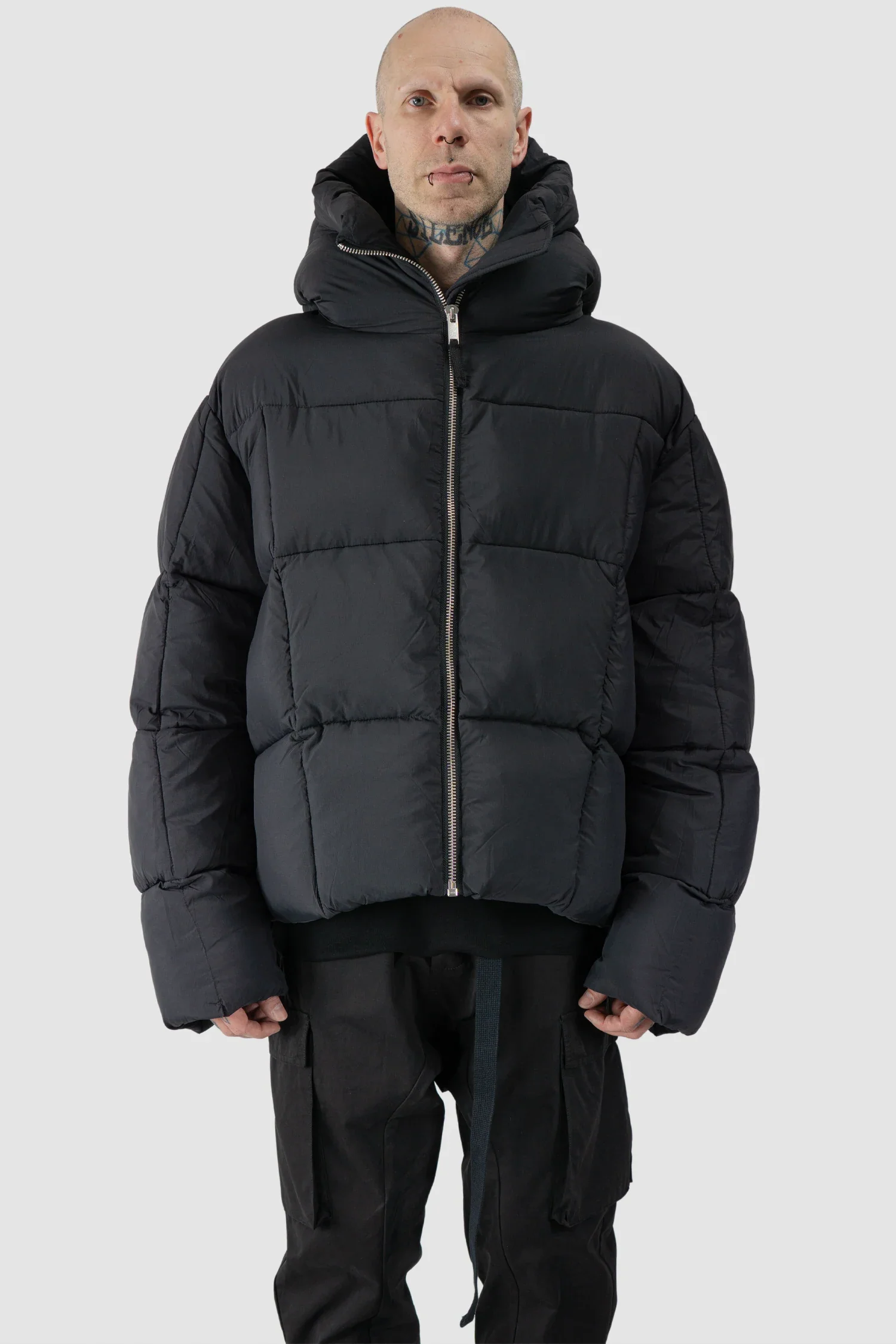 Black Guilted Nylon Puffer Jacket