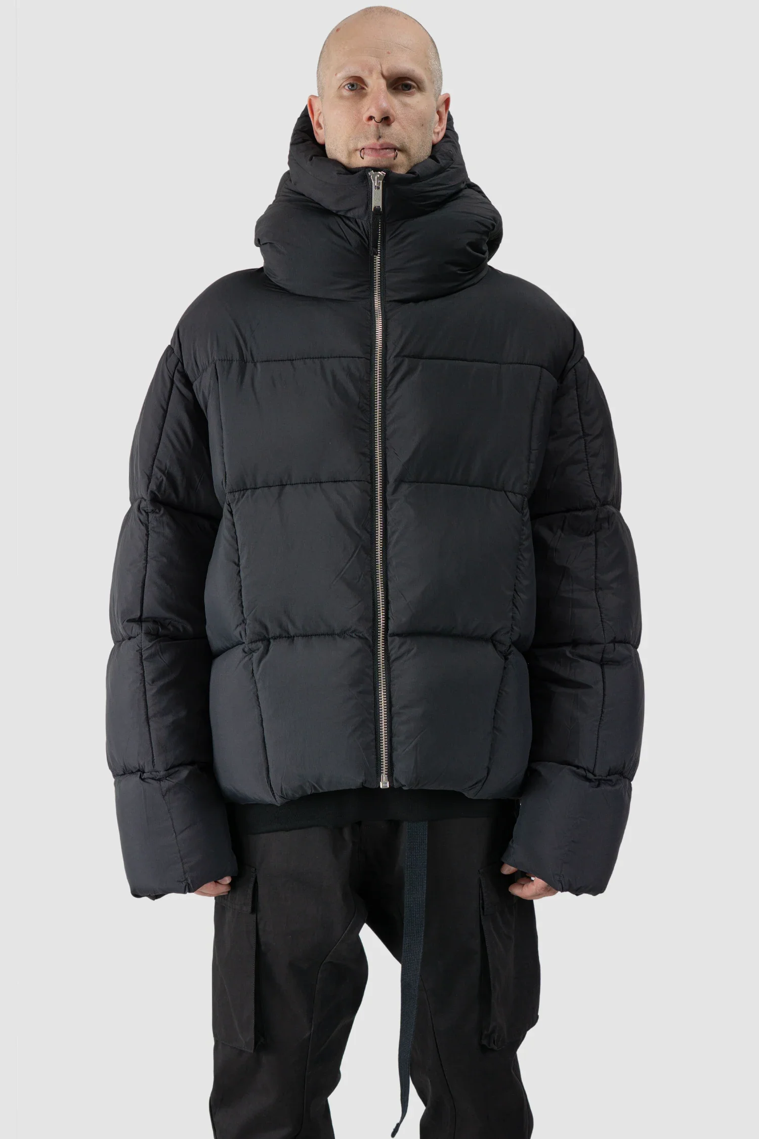 Black Guilted Nylon Puffer Jacket - Image 4