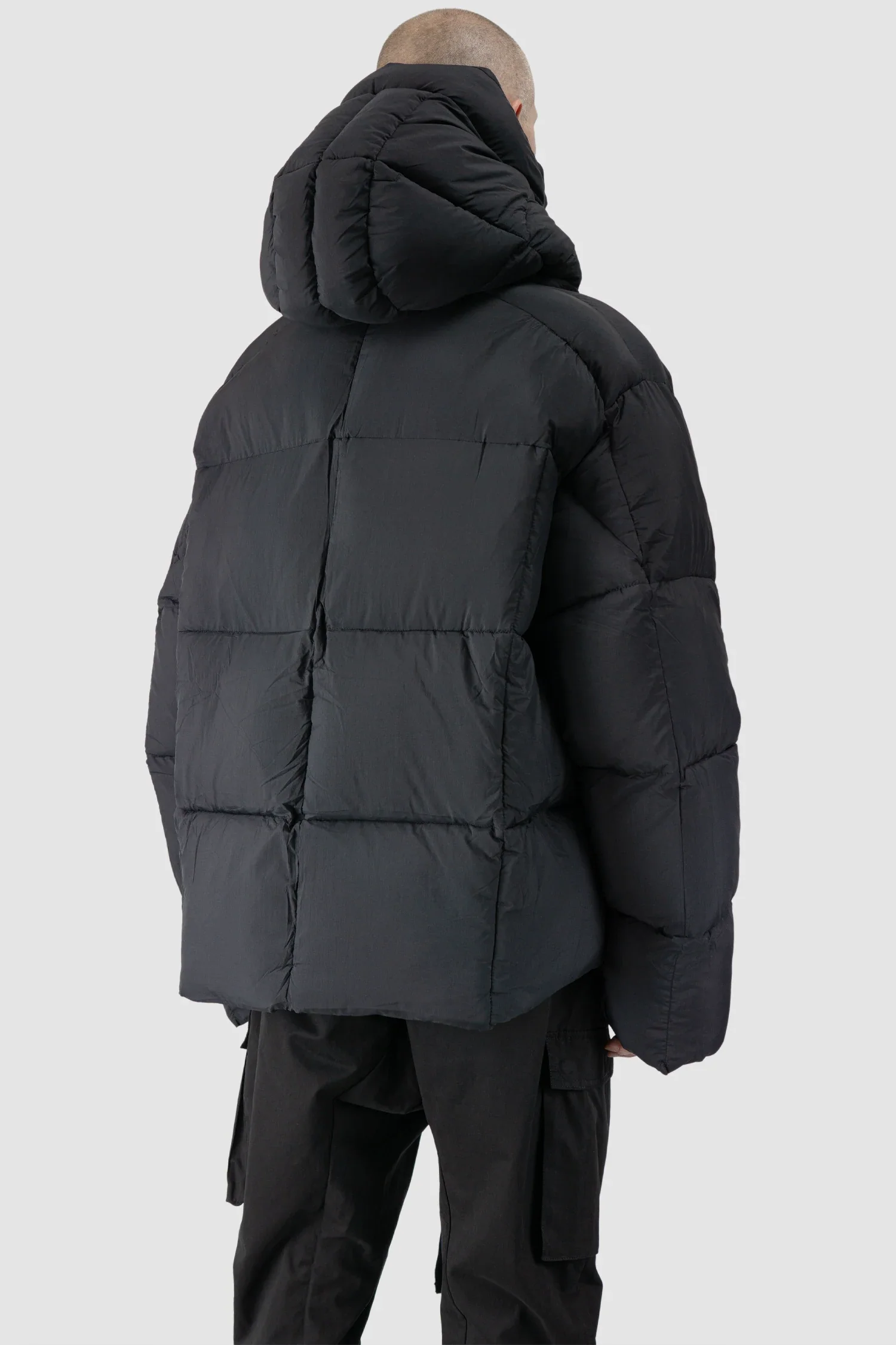 Black Guilted Nylon Puffer Jacket - Image 6