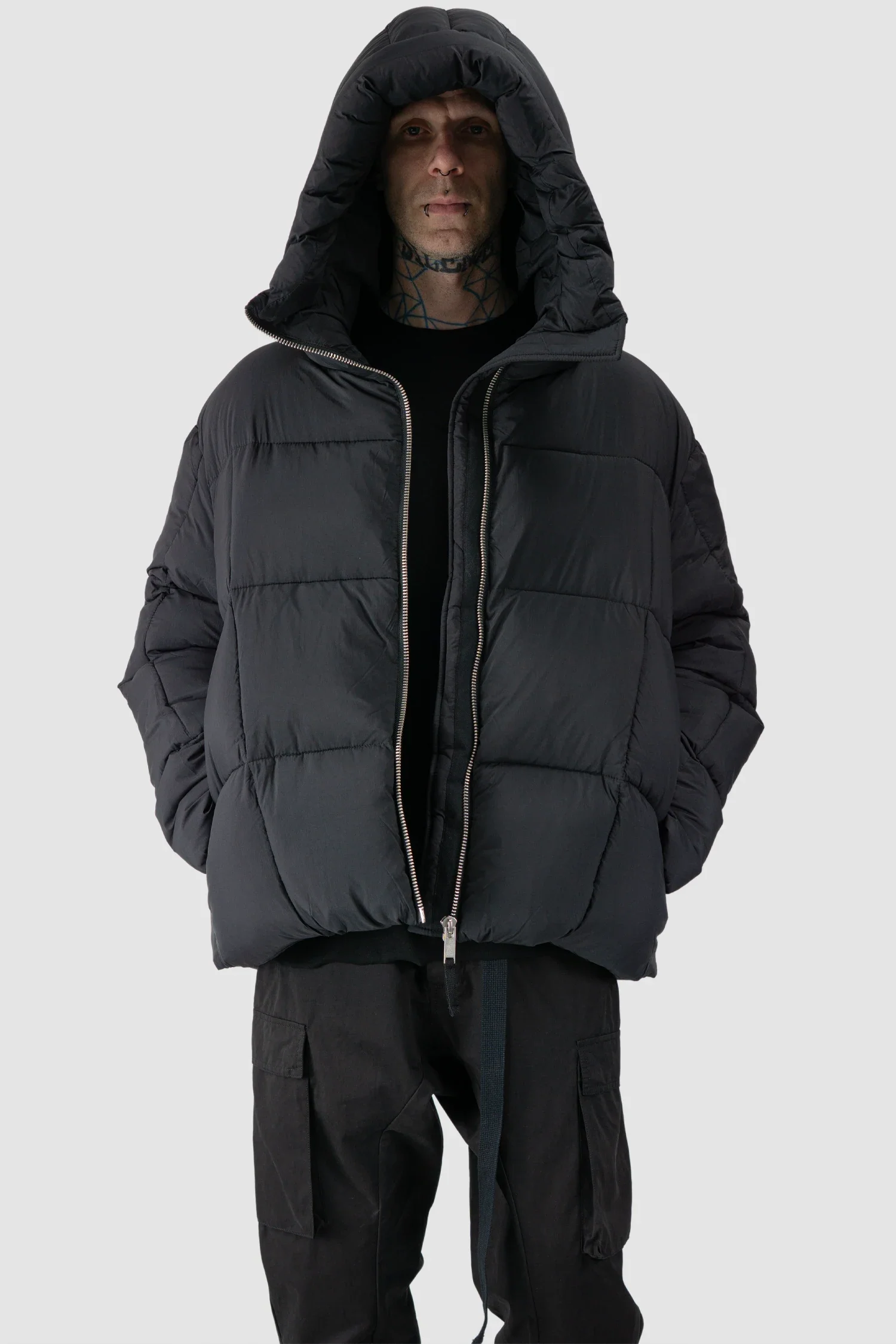 Black Guilted Nylon Puffer Jacket - Image 7