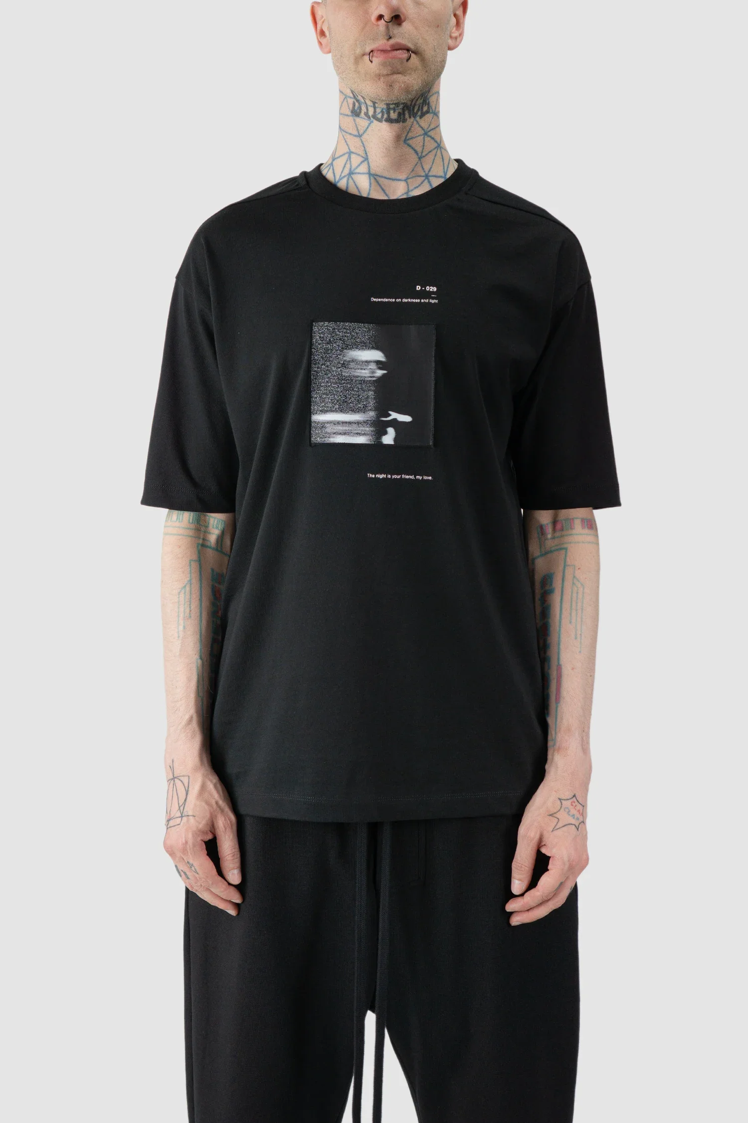 Black Loose Fit Cotton T-Shirt with Patch
