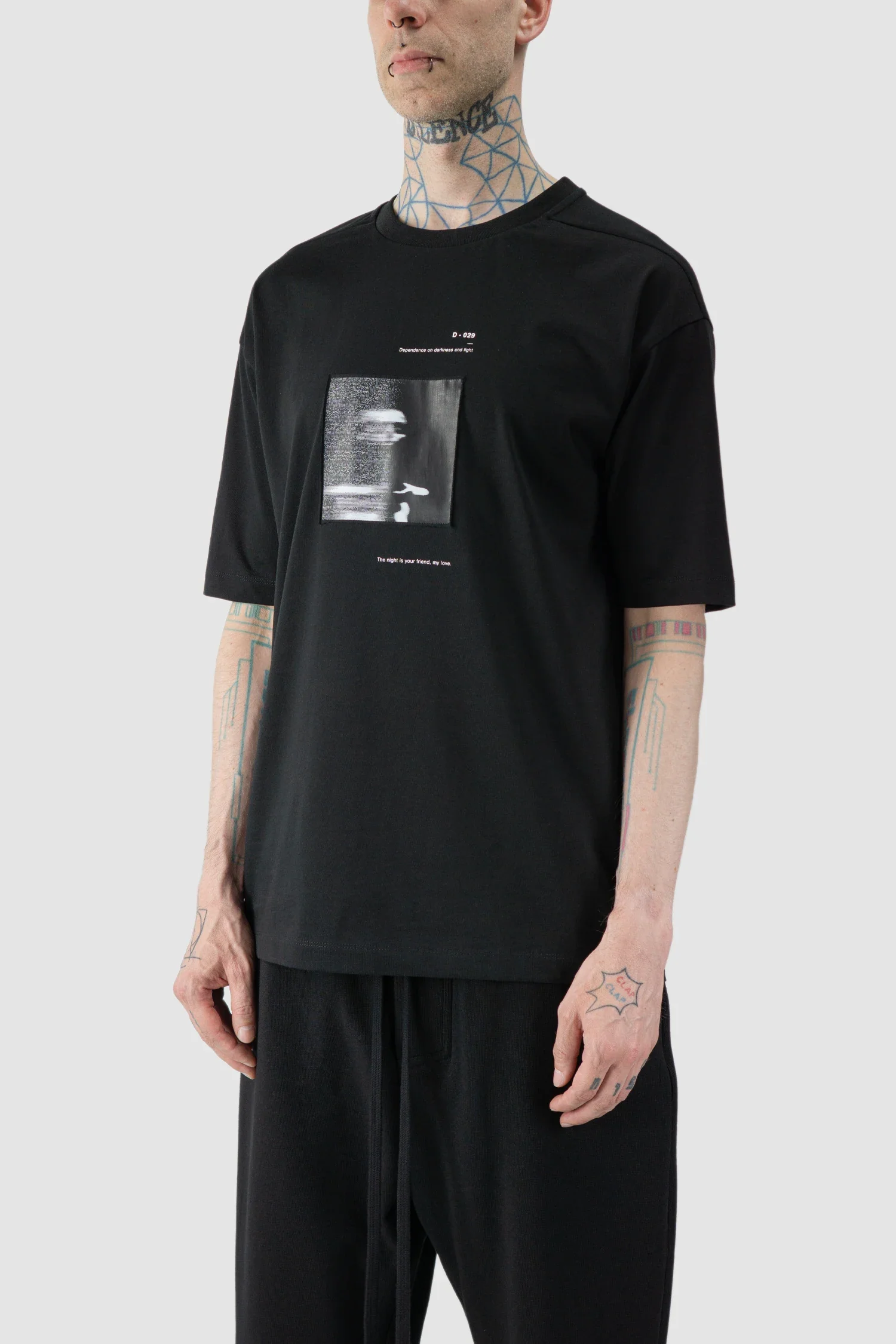 Black Loose Fit Cotton T-Shirt with Patch - Image 2