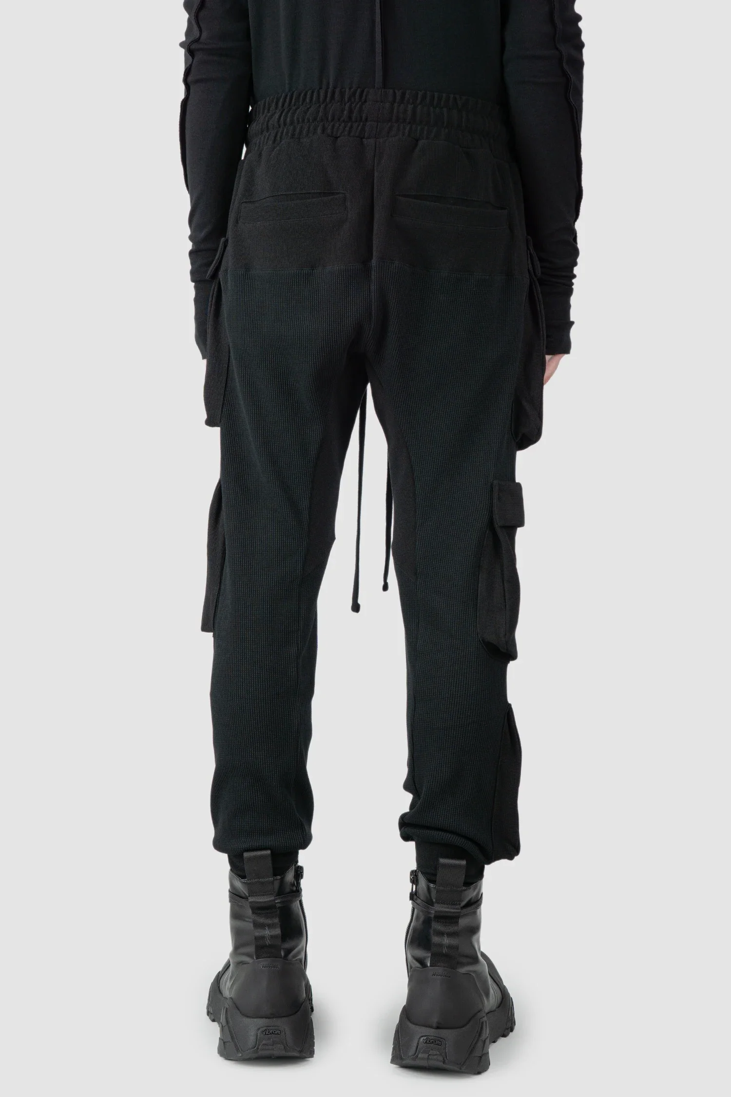 Black Mixed Cotton Slim Fit Cargo Trousers - Image 4