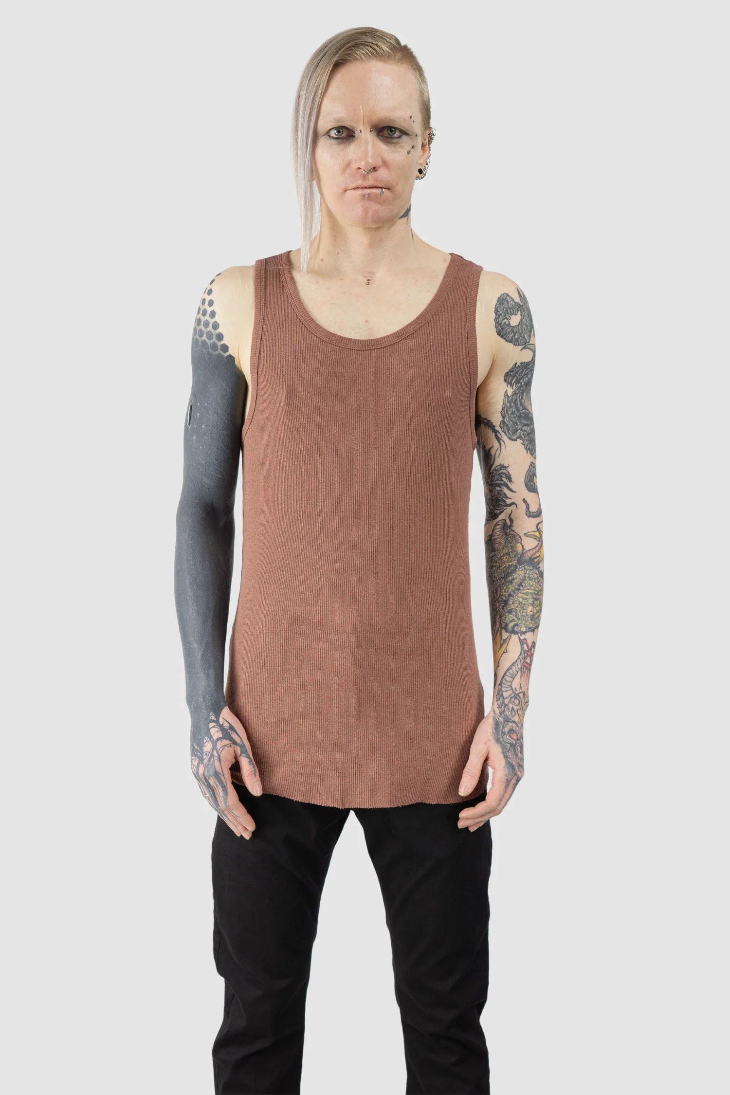Red Cotton-Linen Rib Singlet Tank Top