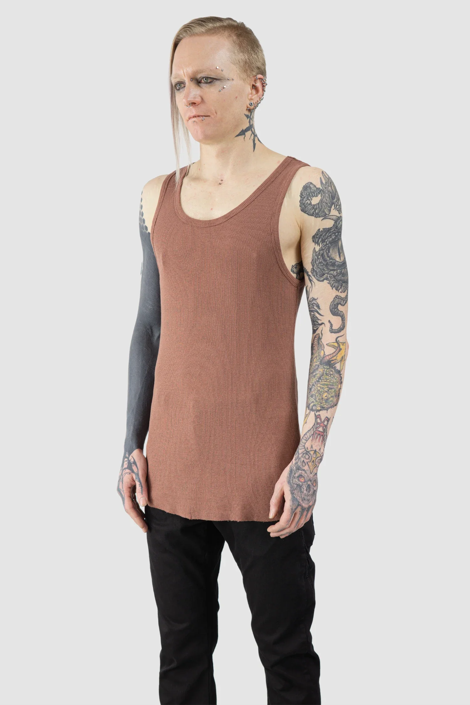 Red Cotton-Linen Rib Singlet Tank Top - Image 2