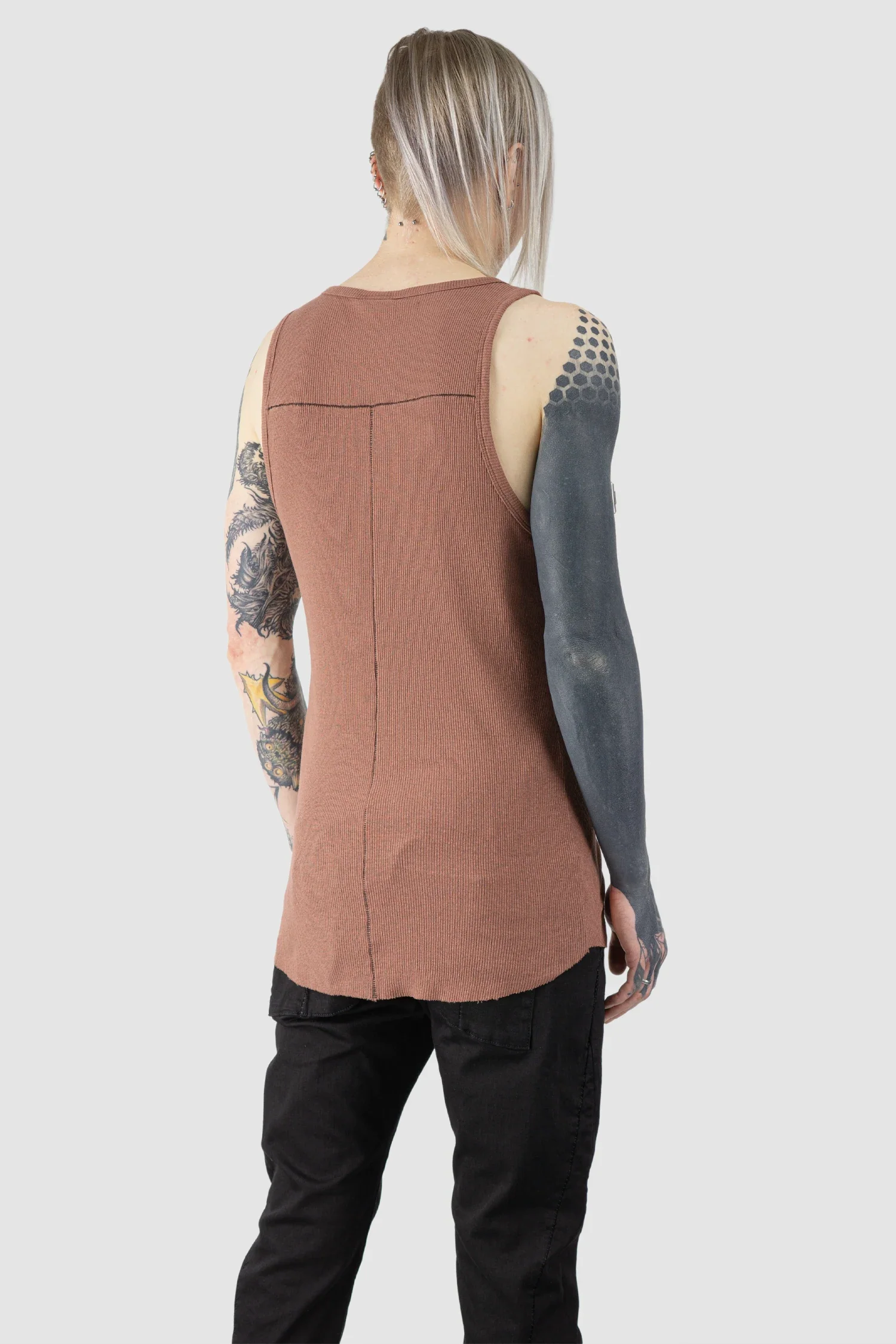 Red Cotton-Linen Rib Singlet Tank Top - Image 6
