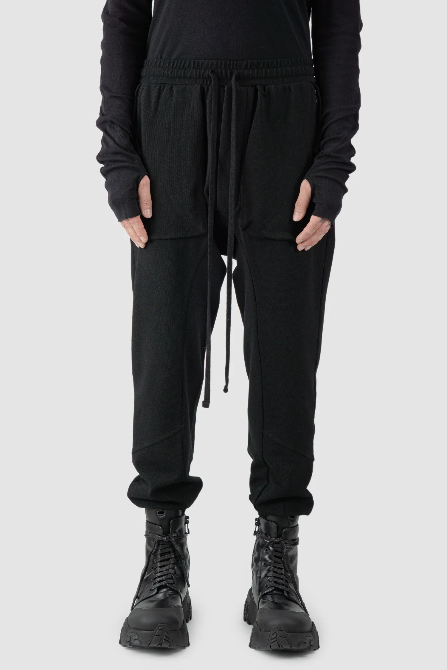 Black Relaxed Fit Cotton Cargo Trousers with Zip Pockets