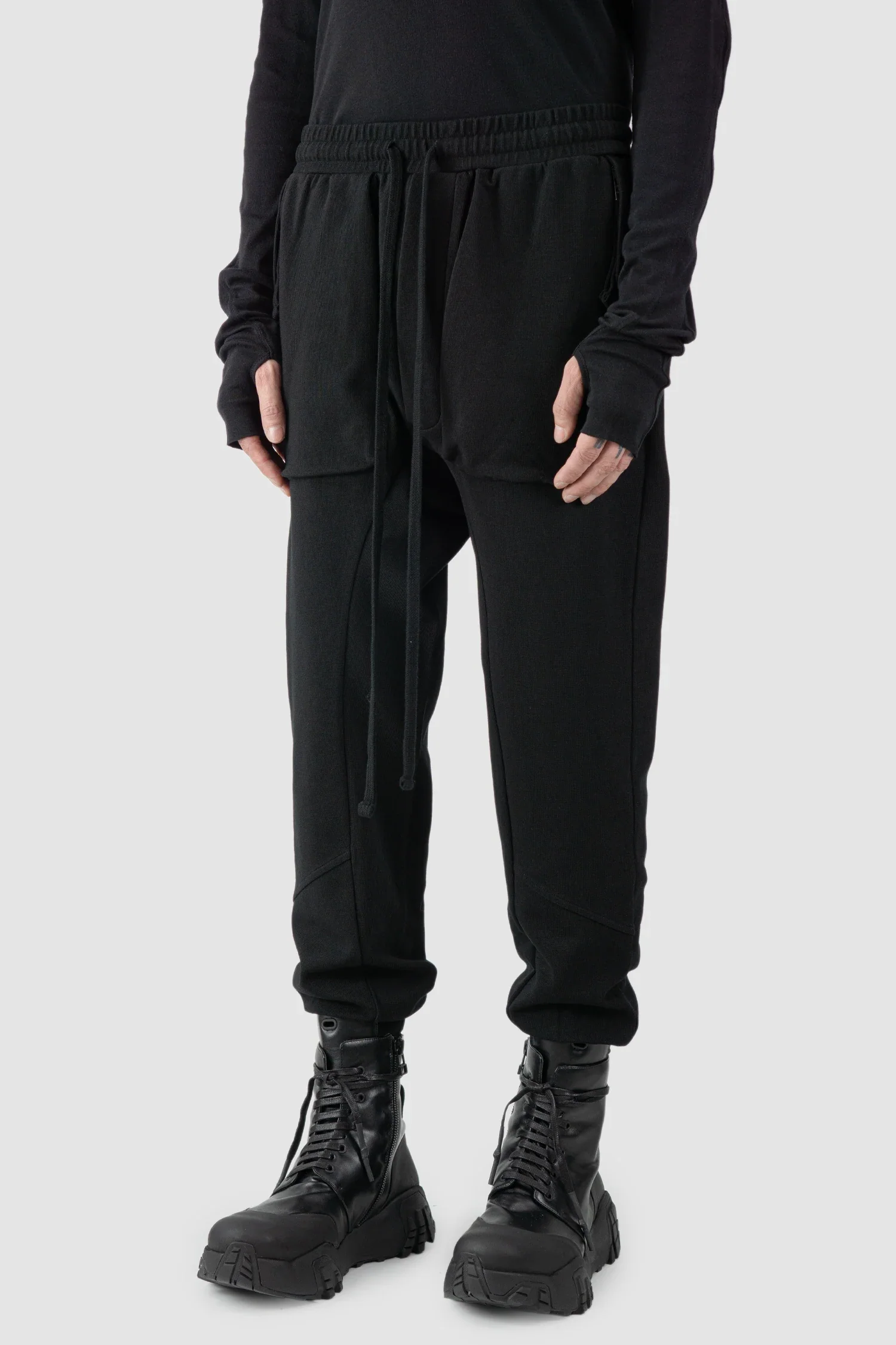 Black Relaxed Fit Cotton Cargo Trousers with Zip Pockets - Image 2