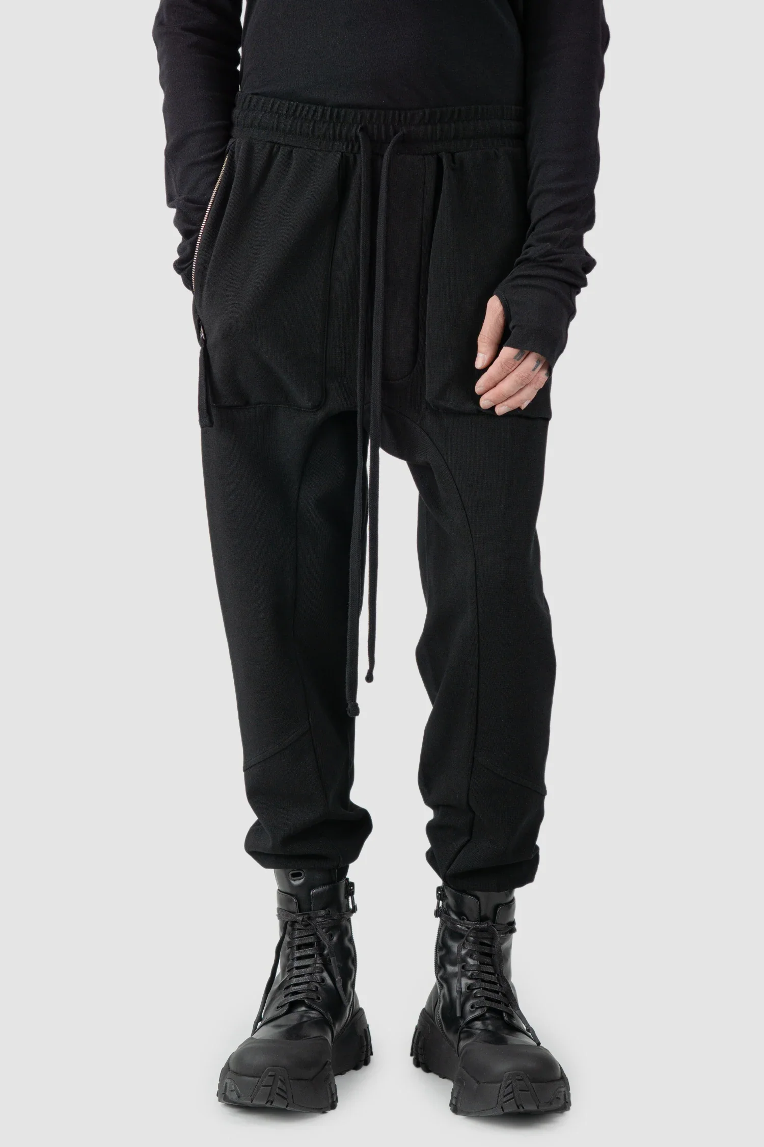 Black Relaxed Fit Cotton Cargo Trousers with Zip Pockets - Image 7