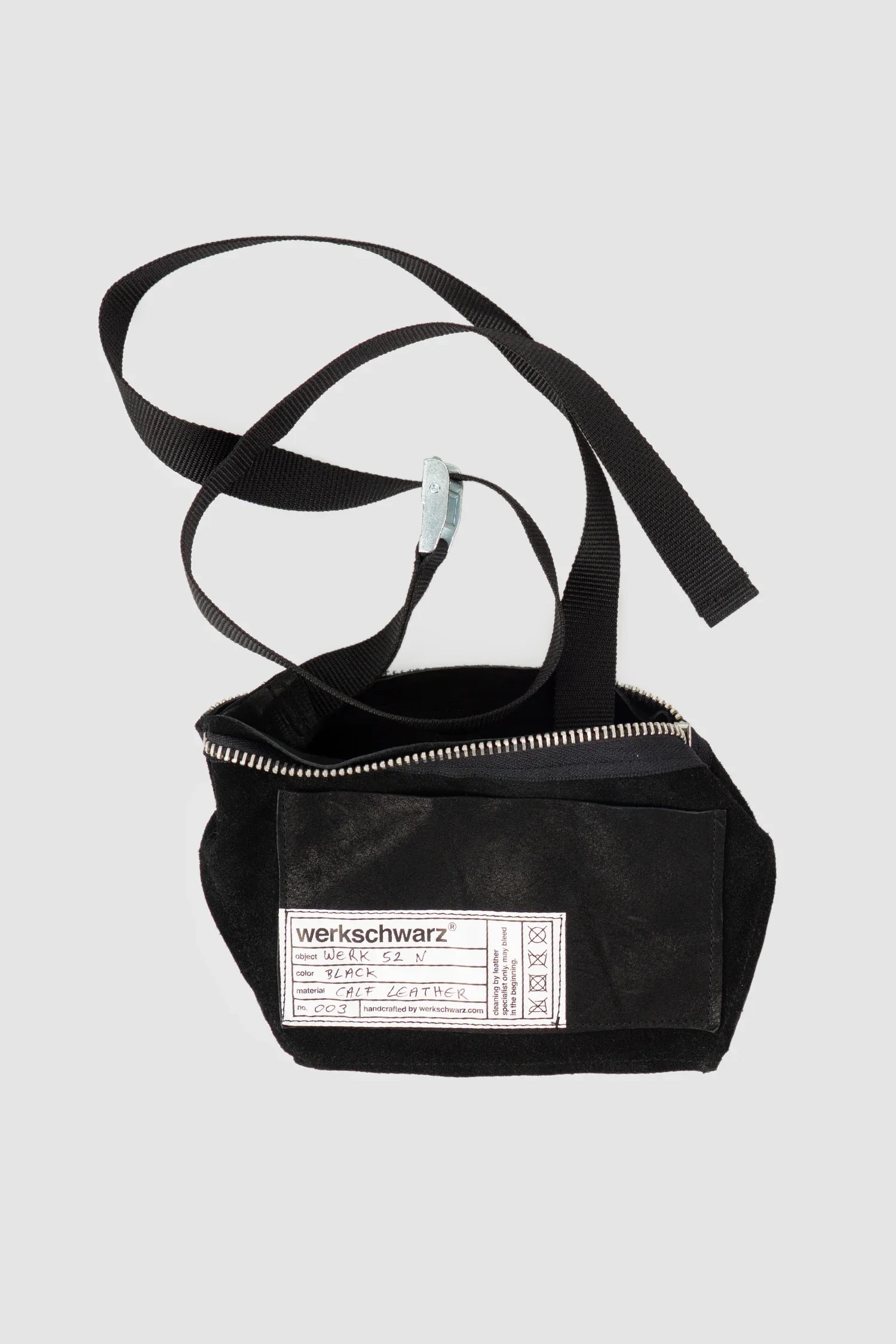 Black Waxed Leather Crossbody Fanny Bag Werk 52N - Image 4