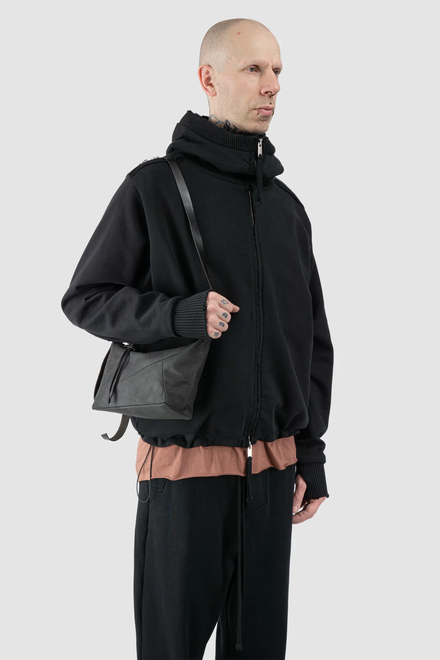 Black Waxed Leather Shoulder Bag Werk 51F - Image 3