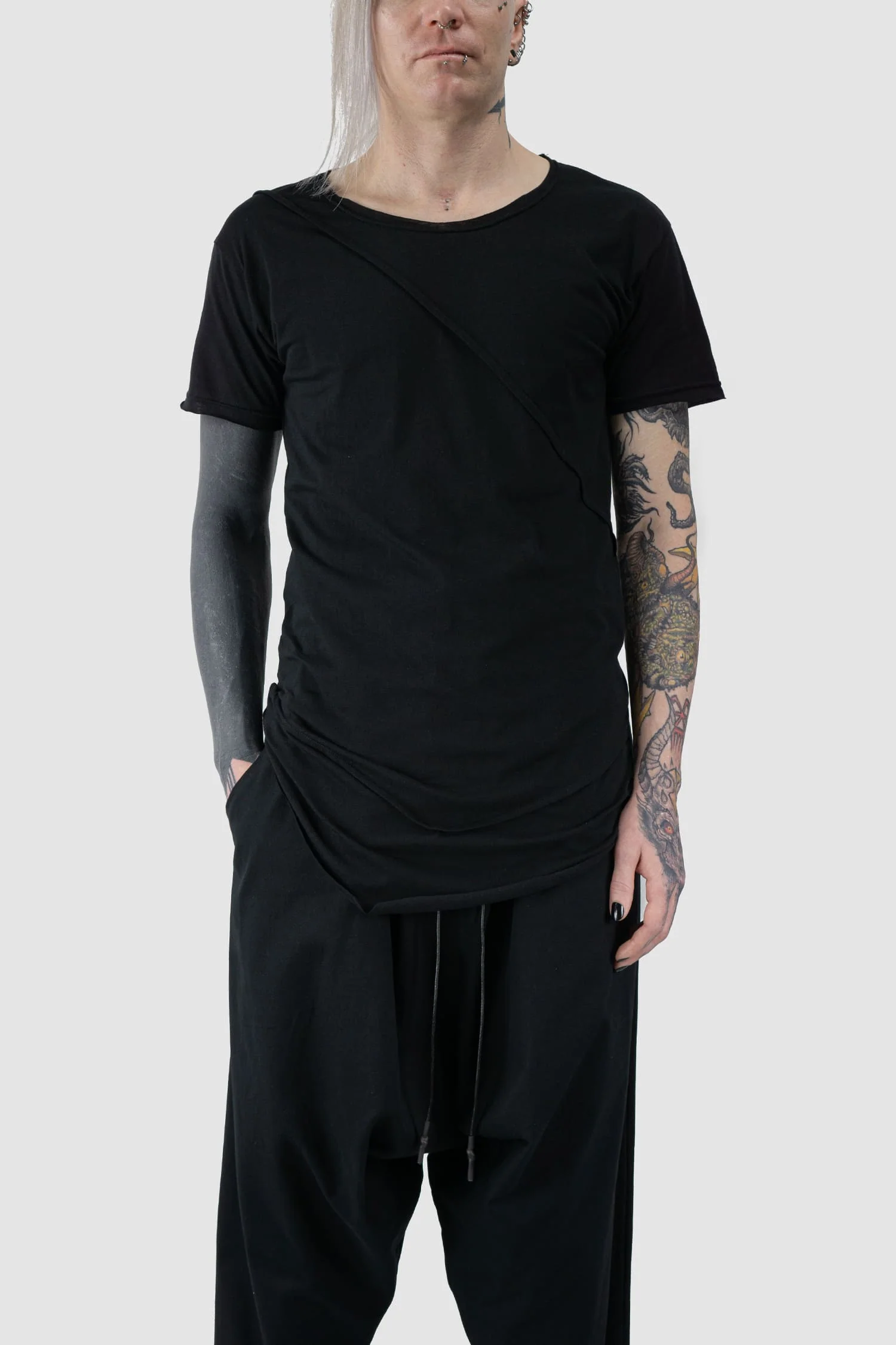 Black Asymmetrical Detailed Bamboo Cotton T-Shirt - Image 7
