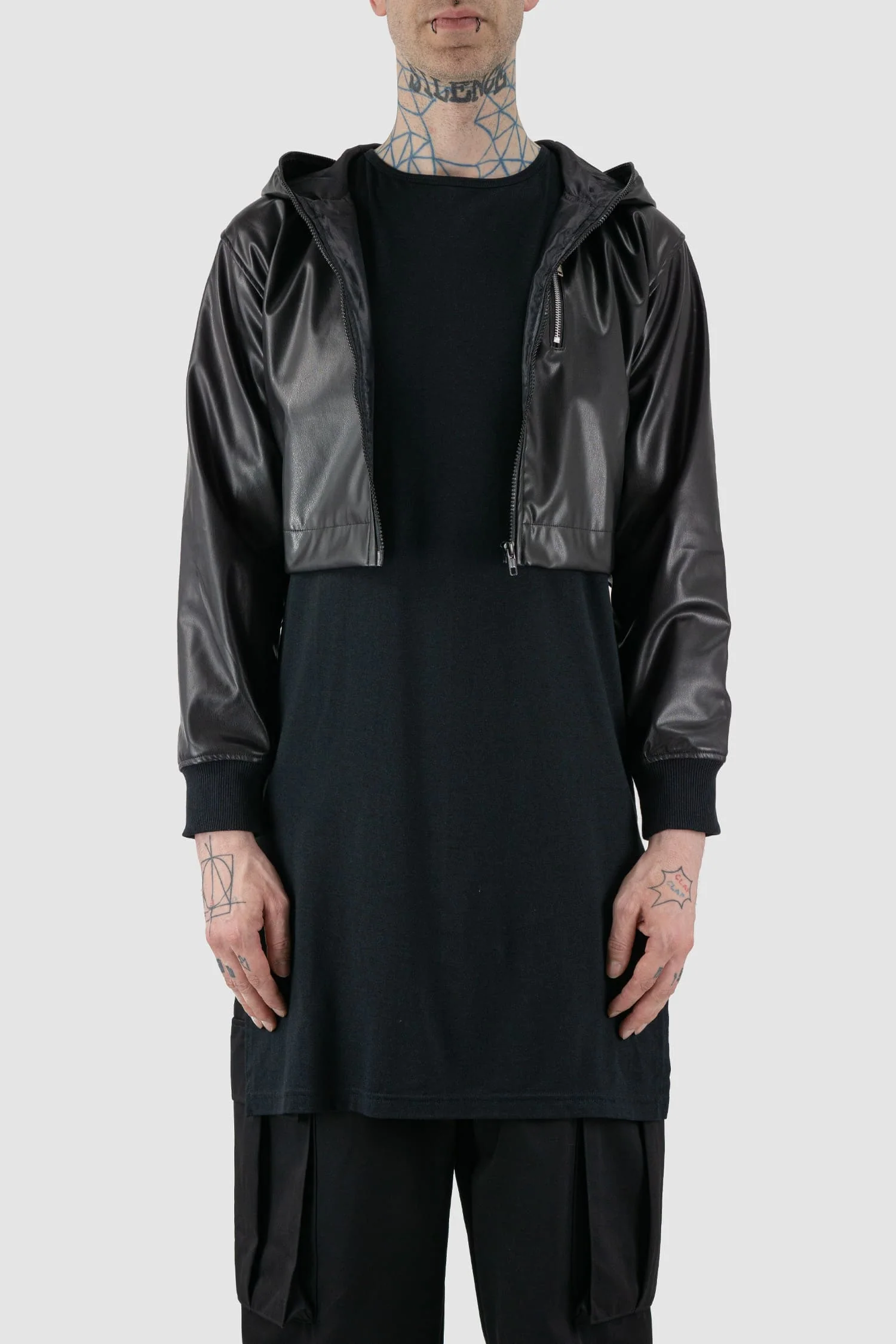 Black Vegan Leather Hooded Jacket - Image 3