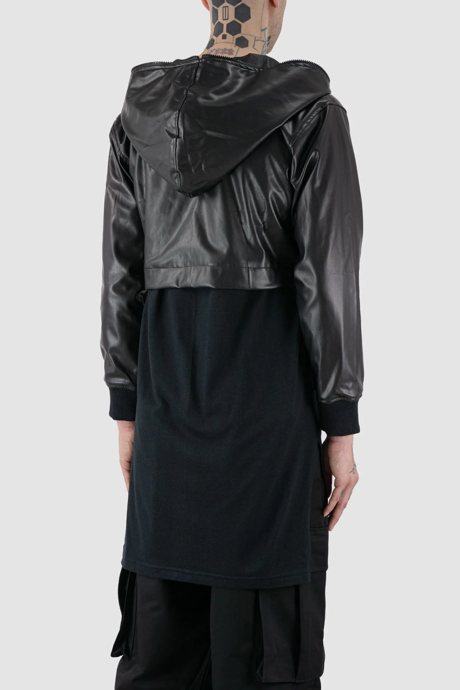 Black Vegan Leather Hooded Jacket - Image 6